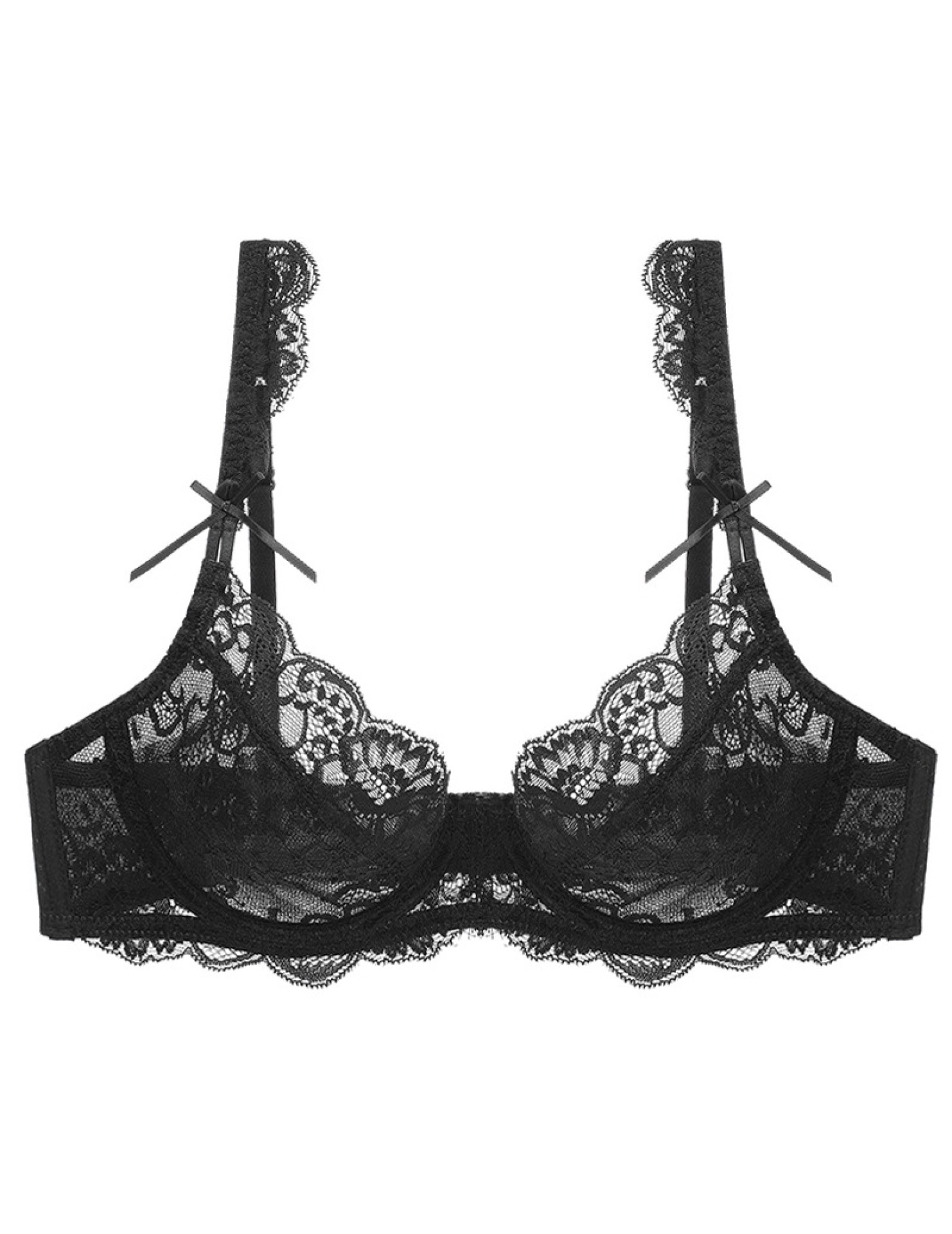 WLMZ113100152 法式性感內衣夏季超薄透明蕾絲大碼內衣大胸顯小防下垂文胸罩