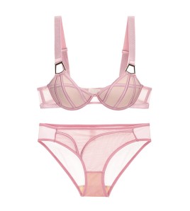 WLMZ113100156 法式內衣性感薄款網紗寬肩帶軟鋼圈文胸罩小胸顯大聚攏防下垂內衣