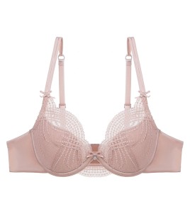 WLMZ113100174 法式性感內衣女薄款純欲透氣蕾絲內衣大胸顯小防下垂大碼文胸罩