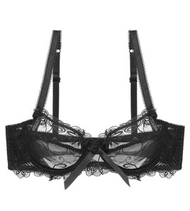 WLMZ113100179 性感內衣女法式超薄透明蕾絲情趣內衣大胸顯小大碼文胸罩