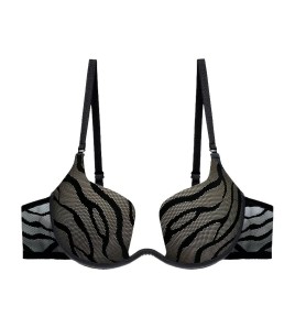 WLMZ113100186 夏季性感內衣U型薄杯透氣光面條紋聚攏內衣大胸顯小防下垂文胸罩