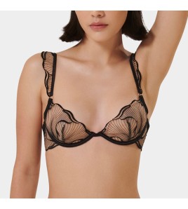 WLMZ113100195 法式內衣女夏季超薄純欲刺繡蕾絲內衣大胸顯小防下垂性感文胸套裝