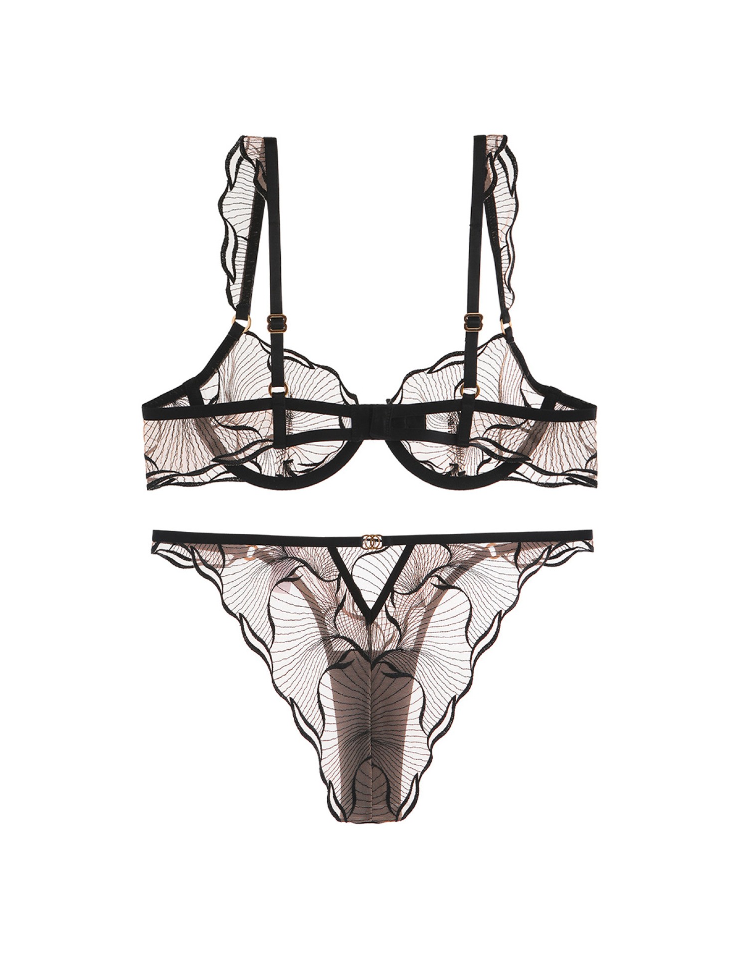 WLMZ113100195 法式內衣女夏季超薄純欲刺繡蕾絲內衣大胸顯小防下垂性感文胸套裝