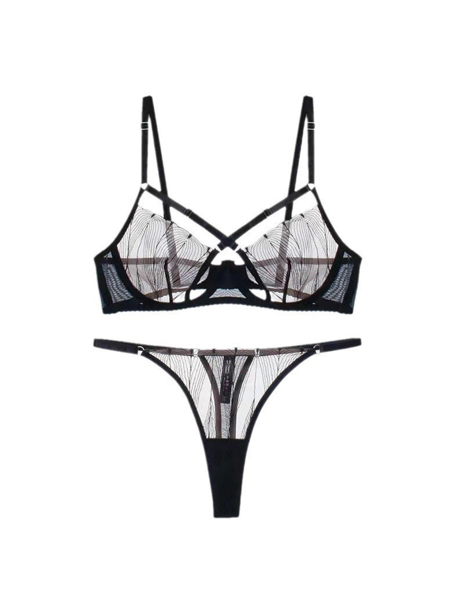 WLMZ113100205 性感情趣內衣交叉綁帶美胸蕾絲文胸罩大胸顯小防下垂內衣套裝