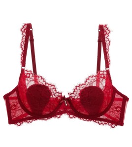 WLMZ113100206 性感蕾絲內衣薄款透明兔耳朵杯大胸顯小內衣紅色本命年大碼文胸罩