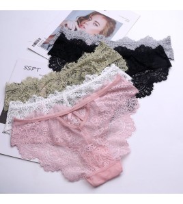 WLMZ113100218 性感誘惑低腰女士內褲鏤空透視純欲蕾絲內褲透氣大碼三角褲