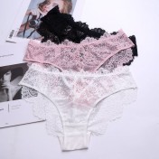 WLMZ113100218 性感誘惑低腰女士內褲鏤空透視純欲蕾絲內褲透氣大碼三角褲