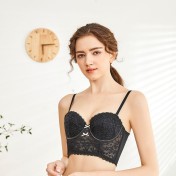 WLMZ113100223 法式性感馬甲式魚骨胸衣薄棉U型美背內衣女蕾絲聚攏文胸套裝女士