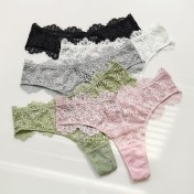 WLMZ113100277 性感誘惑蕾絲丁字褲T褲超薄透視鏤空低腰內褲女純棉底襠提臀內褲