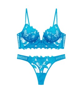 WLMZ113100246 性感內衣超薄深V刺繡蕾絲內衣大胸顯小大碼上托文胸套裝胸罩