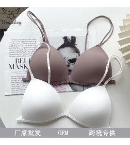WLMZ113100318 夏季性感內衣女法式小胸聚攏無鋼圈文胸細帶光面無痕前扣美背內衣