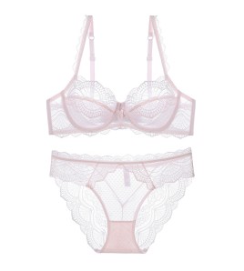 WLMZ113100326 性感蕾絲內衣法式薄款純欲大碼內衣大胸顯小防下垂文胸罩