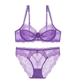 WLMZ113100326 性感蕾絲內衣法式薄款純欲大碼內衣大胸顯小防下垂文胸罩