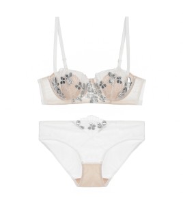 WLMZ113100337 夏季性感刺繡蕾絲內衣薄款兔耳朵杯法式內衣大胸顯小大碼文胸套裝