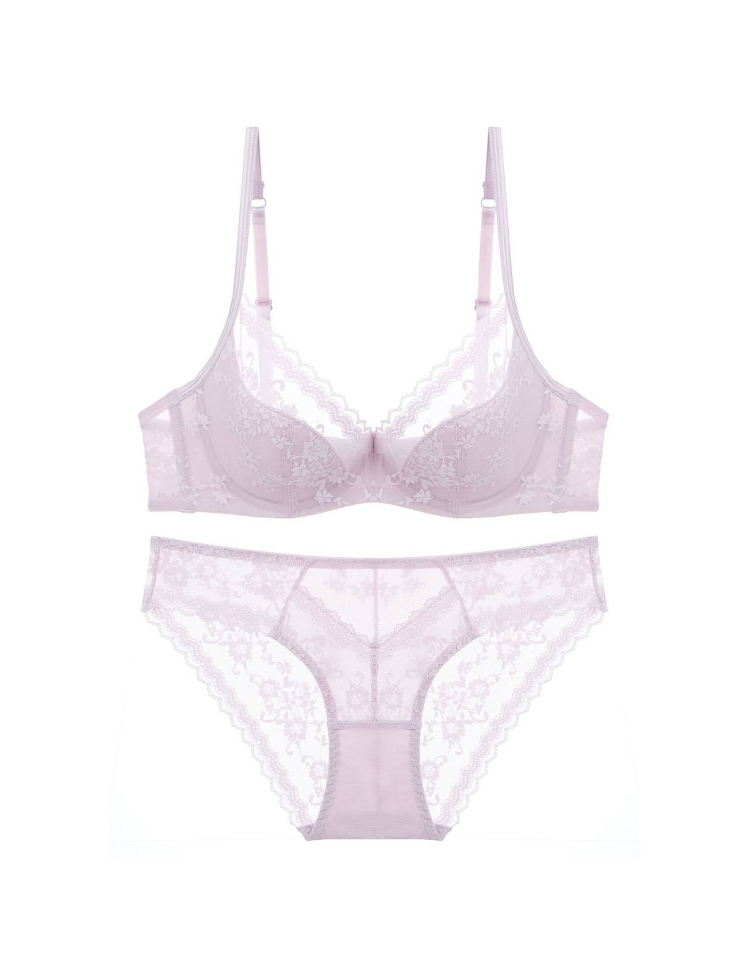 WLMZ113100341 性感蕾絲內衣夏季純欲薄杯軟鋼圈法式內衣大胸顯小大碼文胸罩