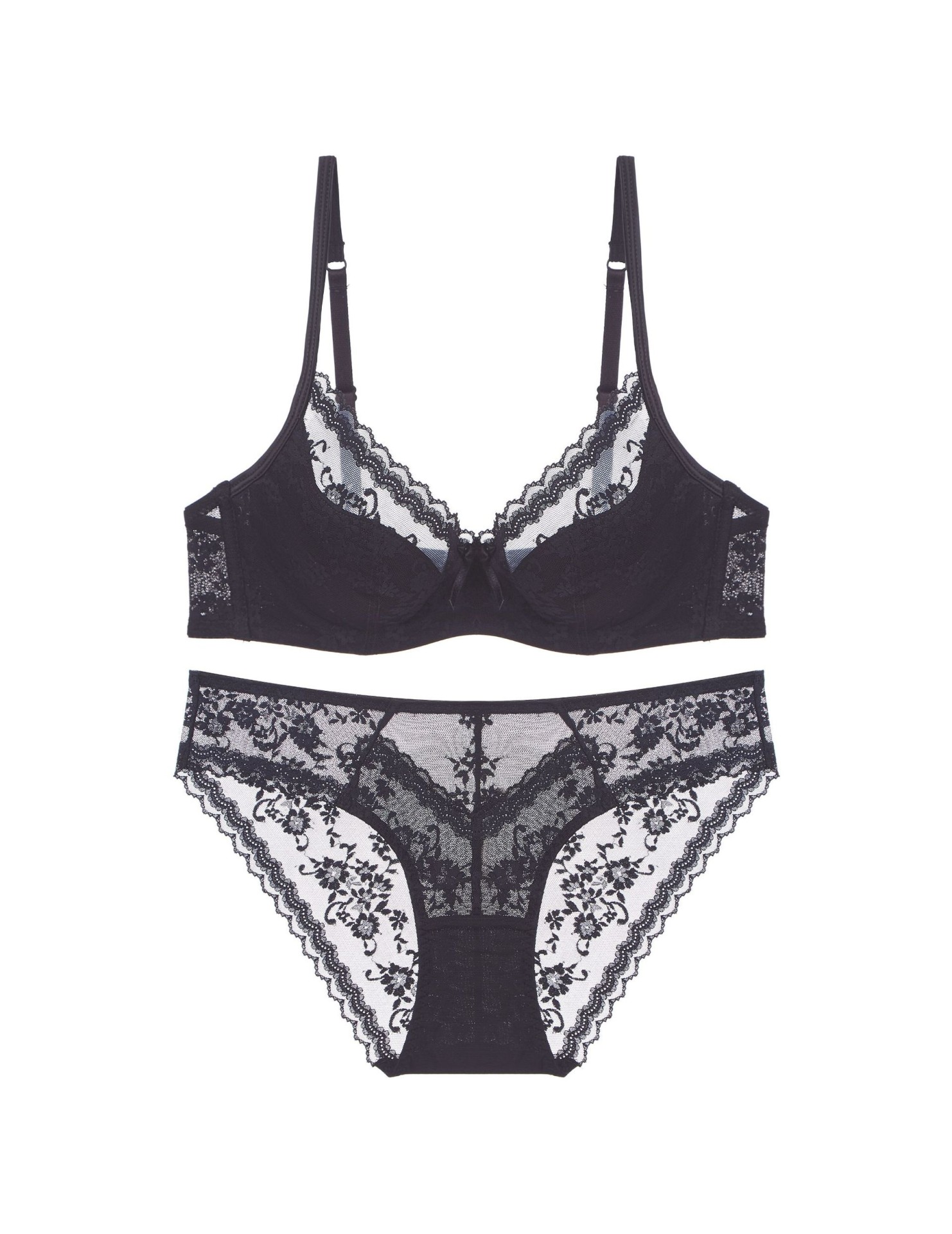 WLMZ113100341 性感蕾絲內衣夏季純欲薄杯軟鋼圈法式內衣大胸顯小大碼文胸罩