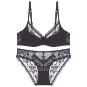 WLMZ113100341 性感蕾絲內衣夏季純欲薄杯軟鋼圈法式內衣大胸顯小大碼文胸罩