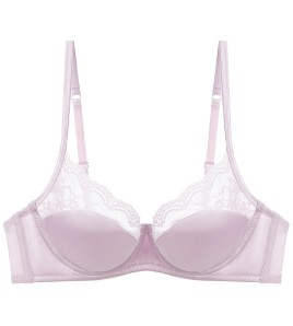WLMZ113100346 性感內衣女法式薄款色丁拼接蕾絲文胸大胸顯小防下垂聚攏內衣