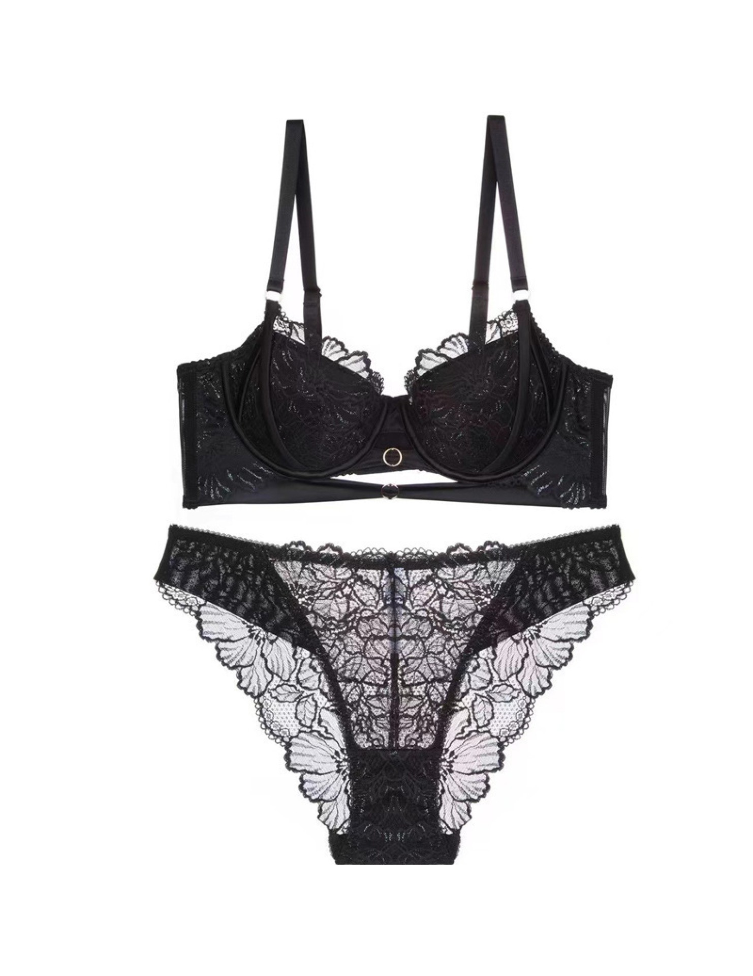 WLMZ113100379 法式新款內衣女性感鏤空薄棉蕾絲內衣大胸顯小防下垂文胸套裝