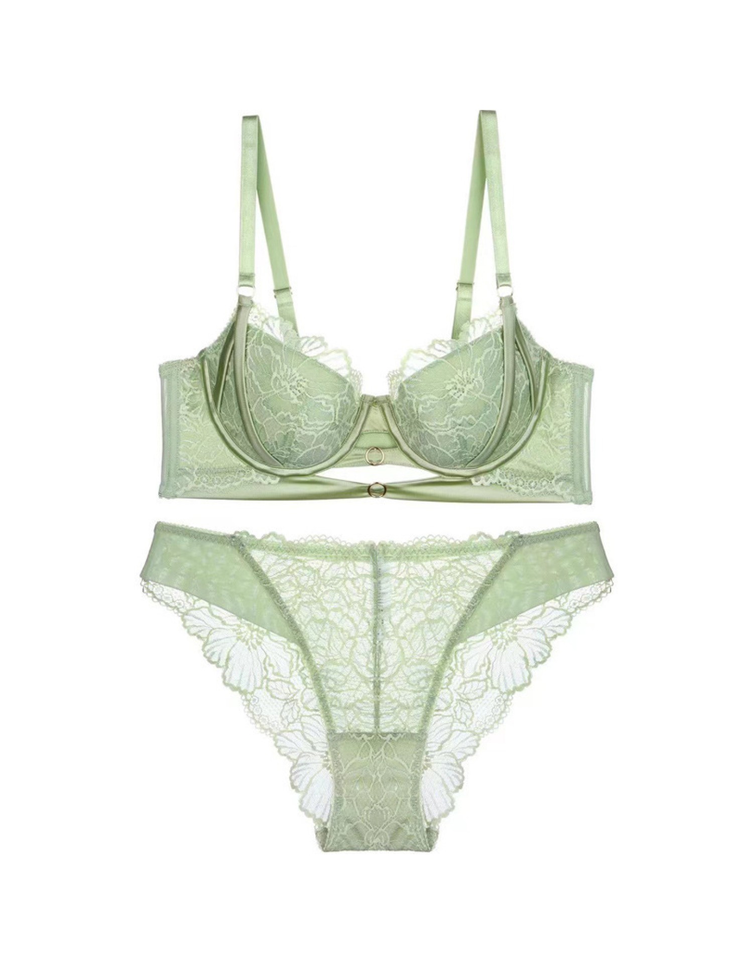 WLMZ113100379 法式新款內衣女性感鏤空薄棉蕾絲內衣大胸顯小防下垂文胸套裝