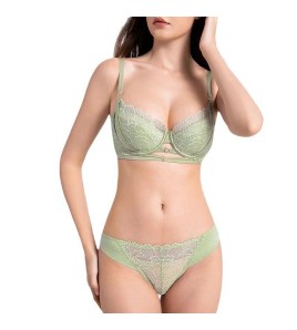 WLMZ113100379 法式新款內衣女性感鏤空薄棉蕾絲內衣大胸顯小防下垂文胸套裝