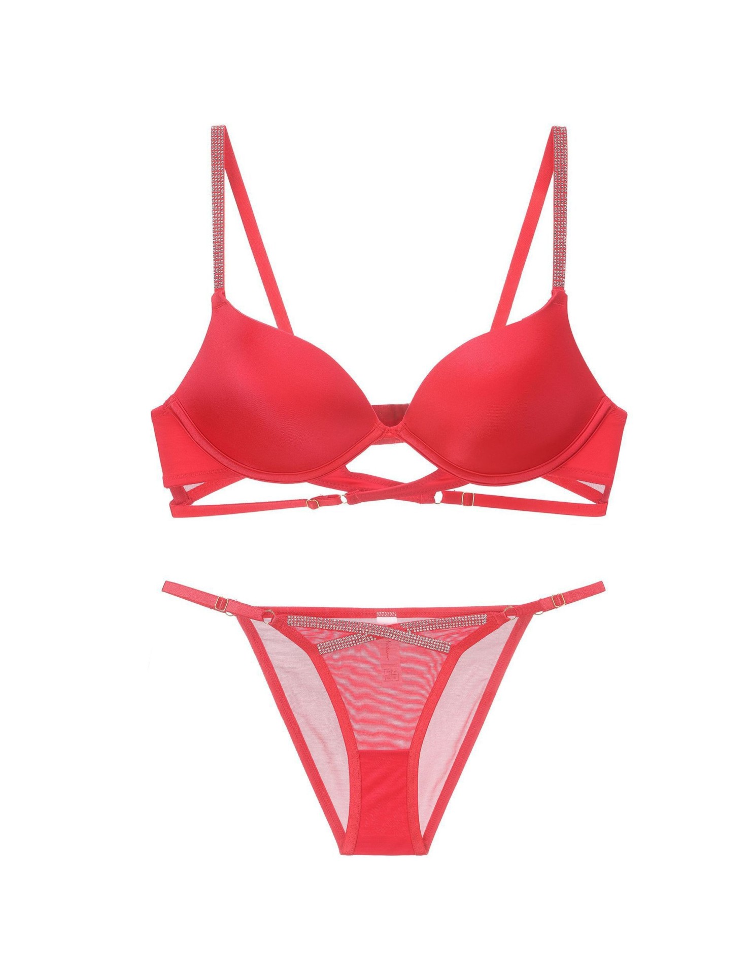 WLMZ113100381 性感內衣光面燙珠交叉綁帶小胸聚攏內衣收副乳大碼文胸罩