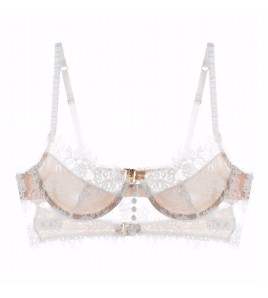 WLMZ113100383 法式睫毛蕾絲內衣女超薄美背性感文胸大胸顯小防下垂文胸罩