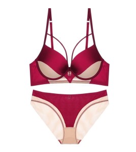 WLMZ113100387 性感內衣撞色綁帶小胸顯大聚攏內衣收副乳防下垂上托文胸套裝