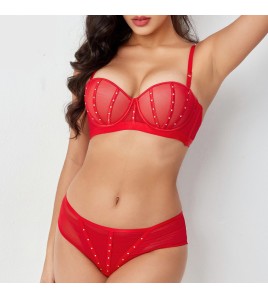 WLMZ113100388 性感內衣時尚燙鉆小胸顯大聚攏文胸收副乳防下垂上托文胸套裝