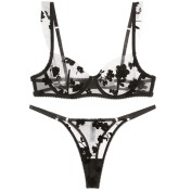 WLMZ113100390 性感情趣內衣法式超薄刺繡蕾絲文胸套裝大胸顯小防下垂文胸罩