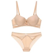 WLMZ113100405 性感內衣法式交叉綁帶光面無痕大碼內衣小胸聚攏文胸套裝