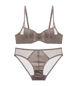 WLMZ113100417 法式光面內衣女兔耳朵前扣性感文胸薄棉大胸顯小防下垂文胸套裝