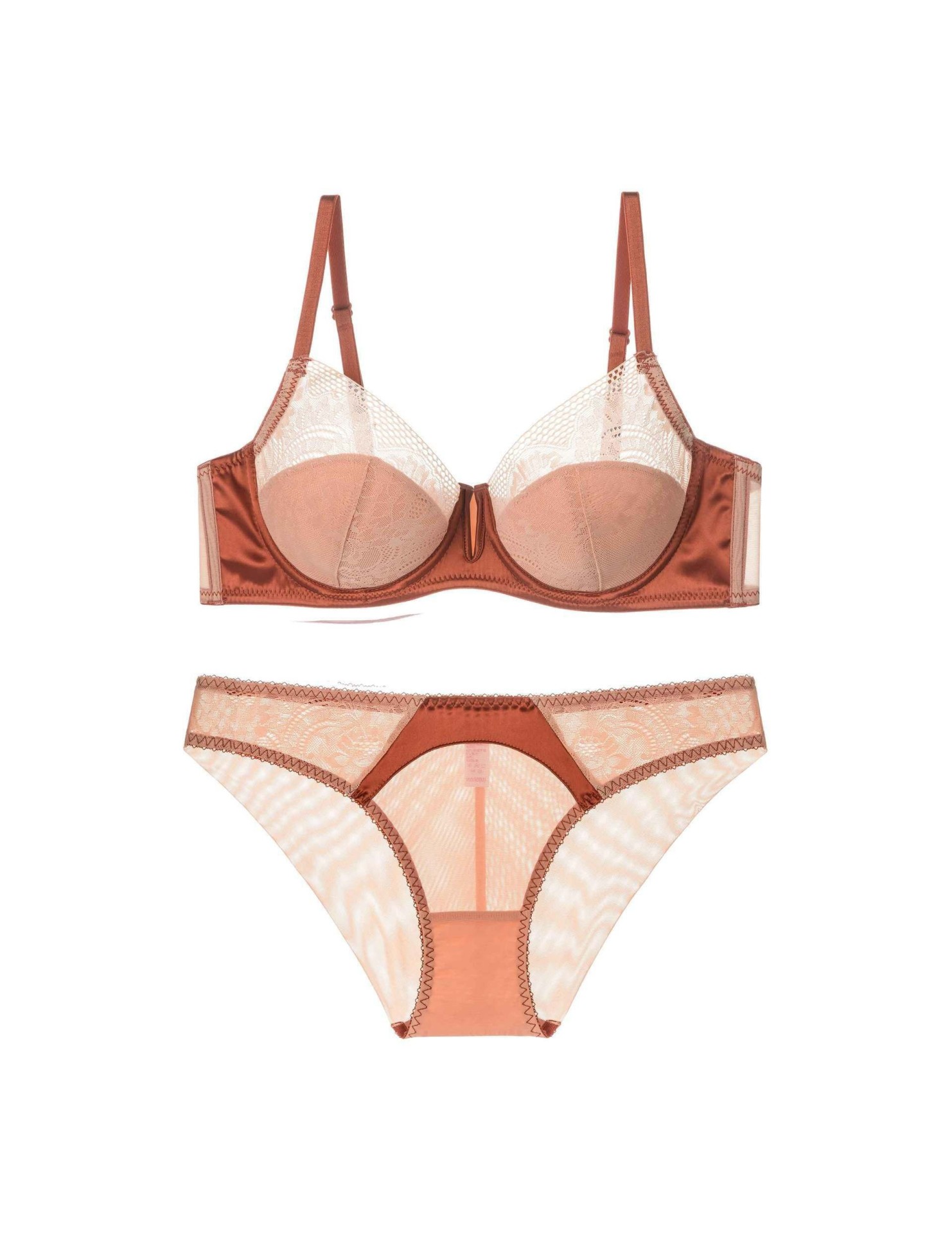 WLMZ113100418 法式深V性感內衣薄棉網紗撞色聚攏文胸大胸顯小大碼文胸套裝Bra