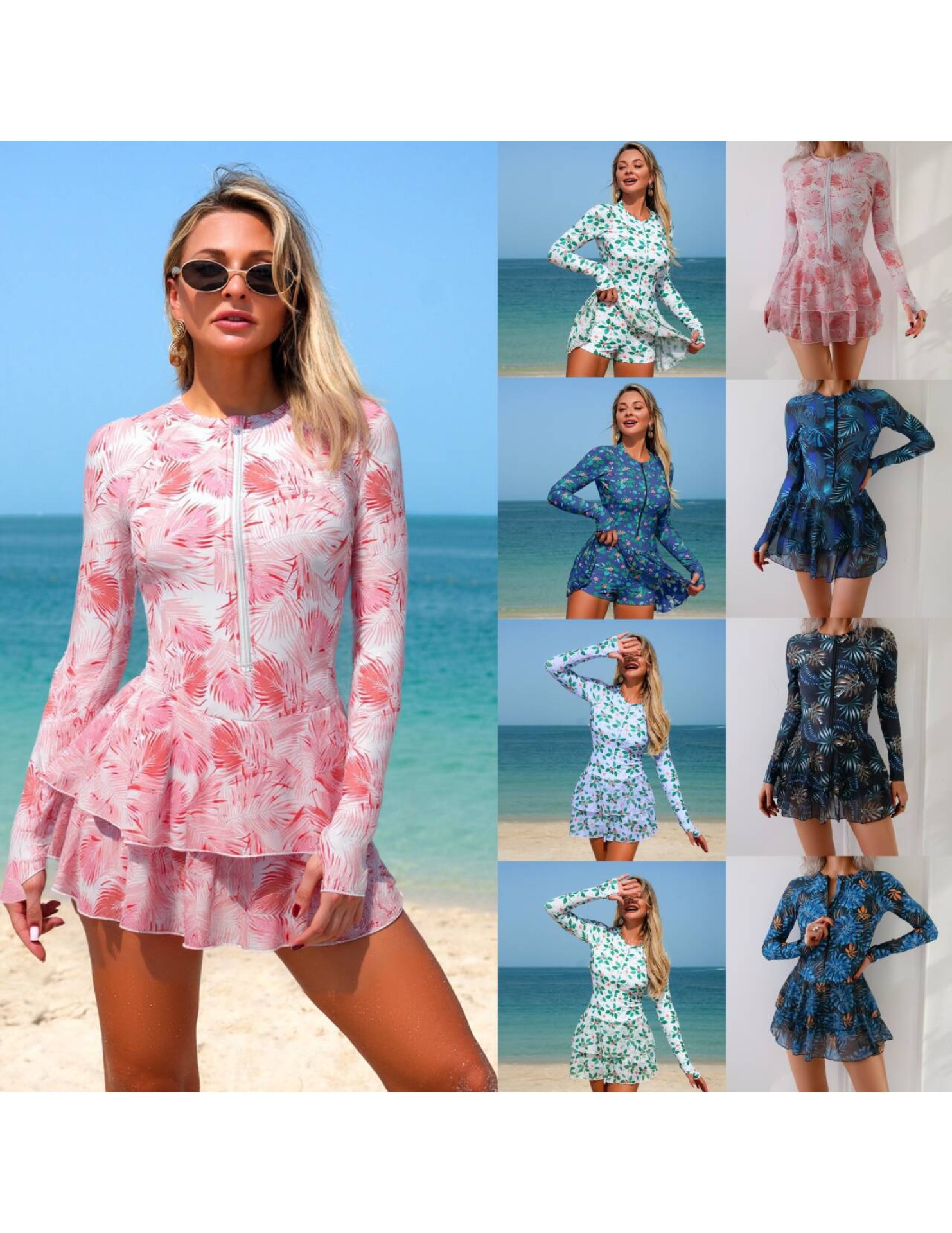 LYXN6119100052 2026年連體泳裝防曬服長袖拉鏈沖浪服女士泳衣裙式比基尼