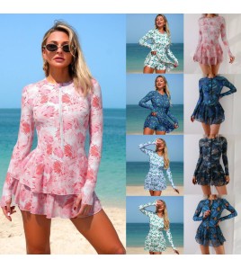 LYXN6119100052 2026年連體泳裝防曬服長袖拉鏈沖浪服女士泳衣裙式比基尼