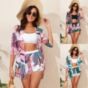 LYXN6119100123 2025新款泳衣開衫比基尼三件套分體高腰性感吊帶女士泳裝