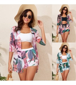 LYXN6119100123 2025新款泳衣開衫比基尼三件套分體高腰性感吊帶女士泳裝