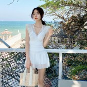 LFWN121100001 2025新款韓國女式泳衣高級感高端連體溫泉泳衣保守遮肚顯瘦泳裝女