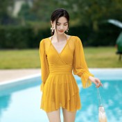 LFWN121100002 泳衣女高腰遮肚顯瘦長袖連體泳衣女夏季新款韓版保守海邊度假泳裝