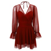 LFWN121100002 泳衣女高腰遮肚顯瘦長袖連體泳衣女夏季新款韓版保守海邊度假泳裝