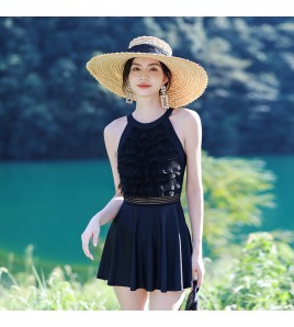 LFWN121100003 新款泳衣女泡溫泉連體裙式平角帶胸墊小胸聚攏韓國網紅風度假泳衣