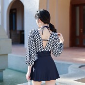 LFWN121100004 2025新款大碼長袖連體泳衣女裙式遮肚顯瘦保守游泳衣泡溫泉泳裝女