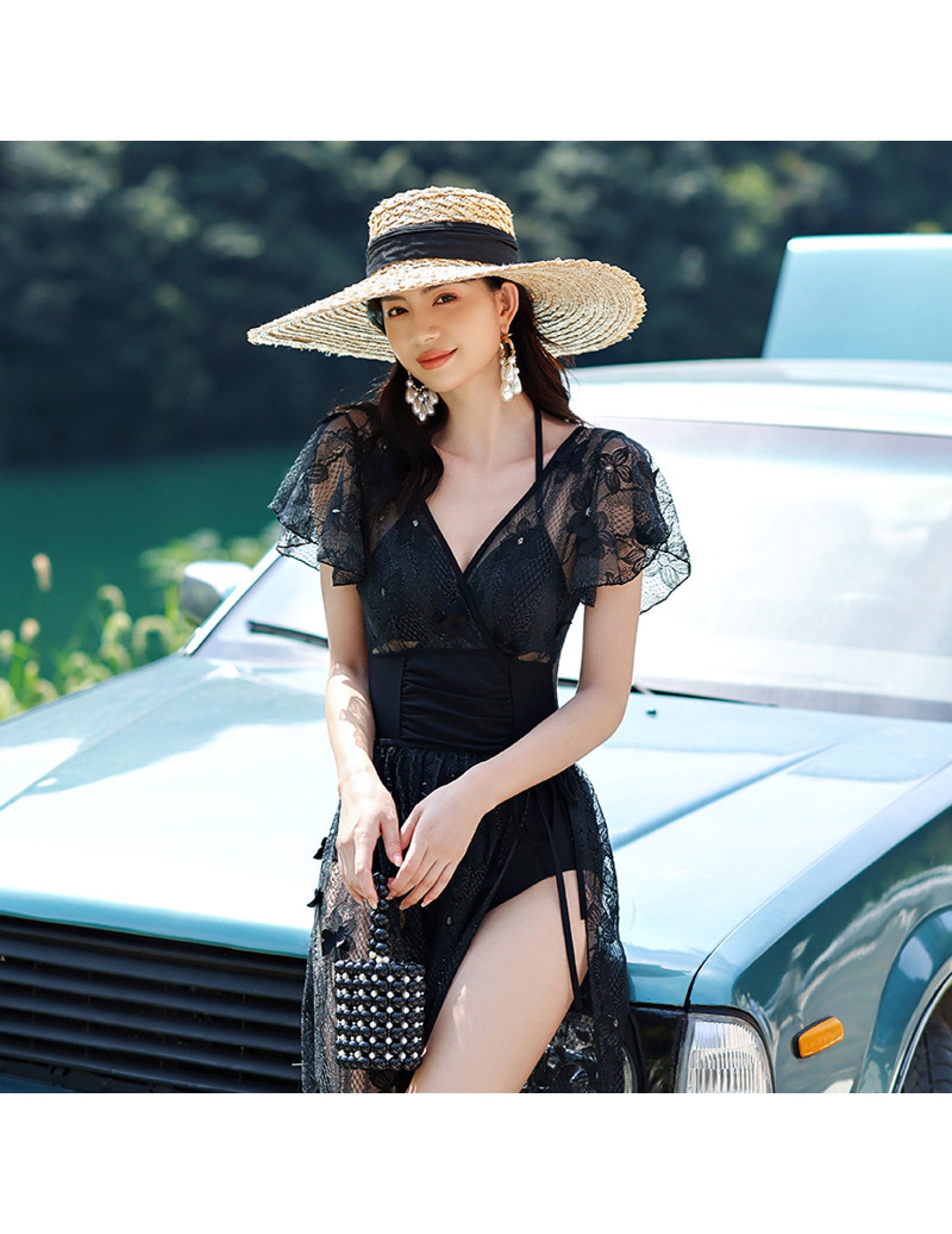 LFWN121100005 泳衣女2025新款連體比基尼兩件套性感小胸聚攏顯瘦遮肚泡溫泉泳裝