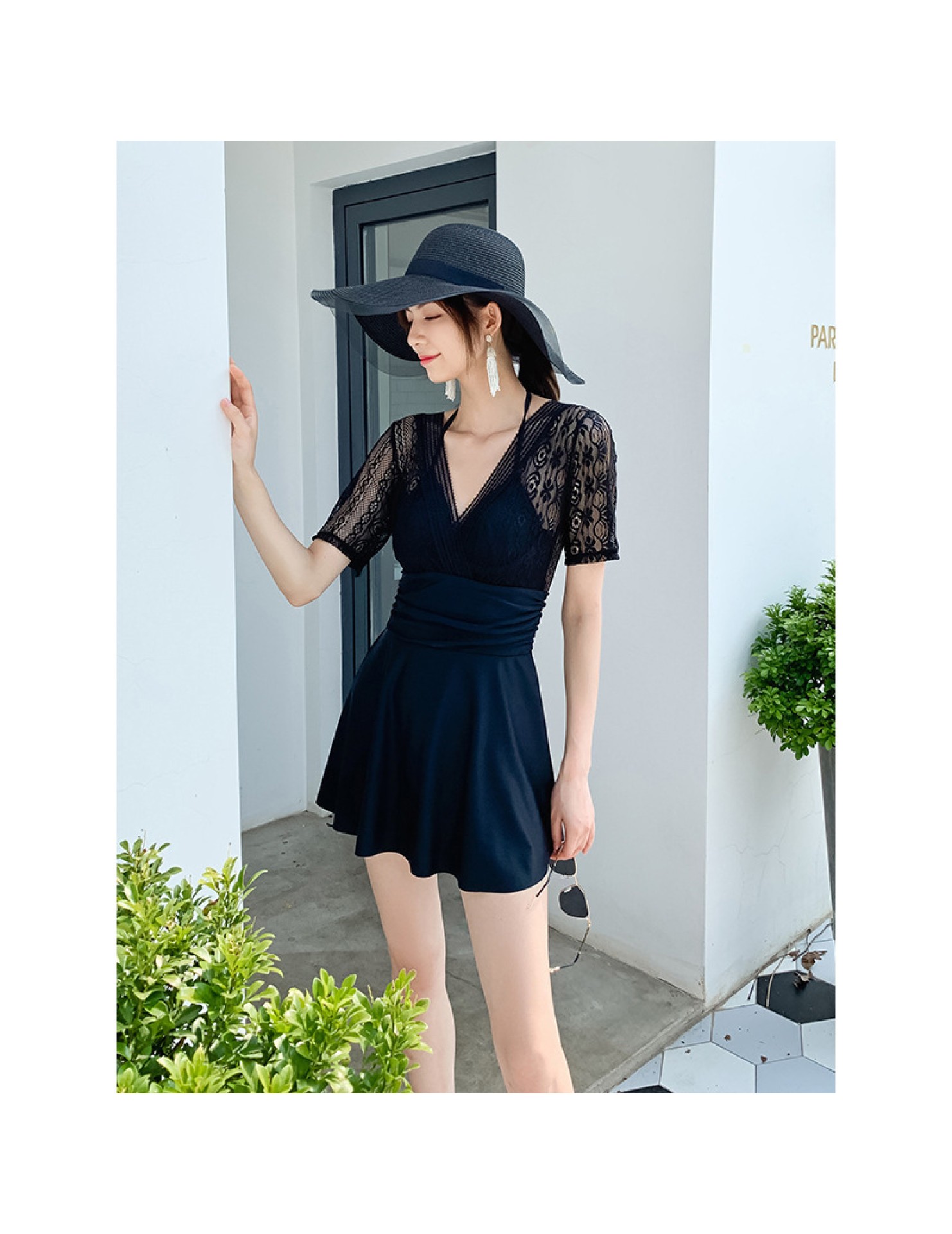 LFWN121100007 2025新款韓版泳衣女裙式連體泳衣女平角保守遮肚顯瘦溫泉游泳衣女