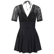 LFWN121100007 2025新款韓版泳衣女裙式連體泳衣女平角保守遮肚顯瘦溫泉游泳衣女