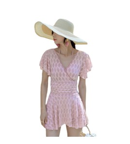 LFWN121100011 連體泳衣女2025新款韓版鋼托聚攏裙式游泳衣平角保守溫泉泳裝女