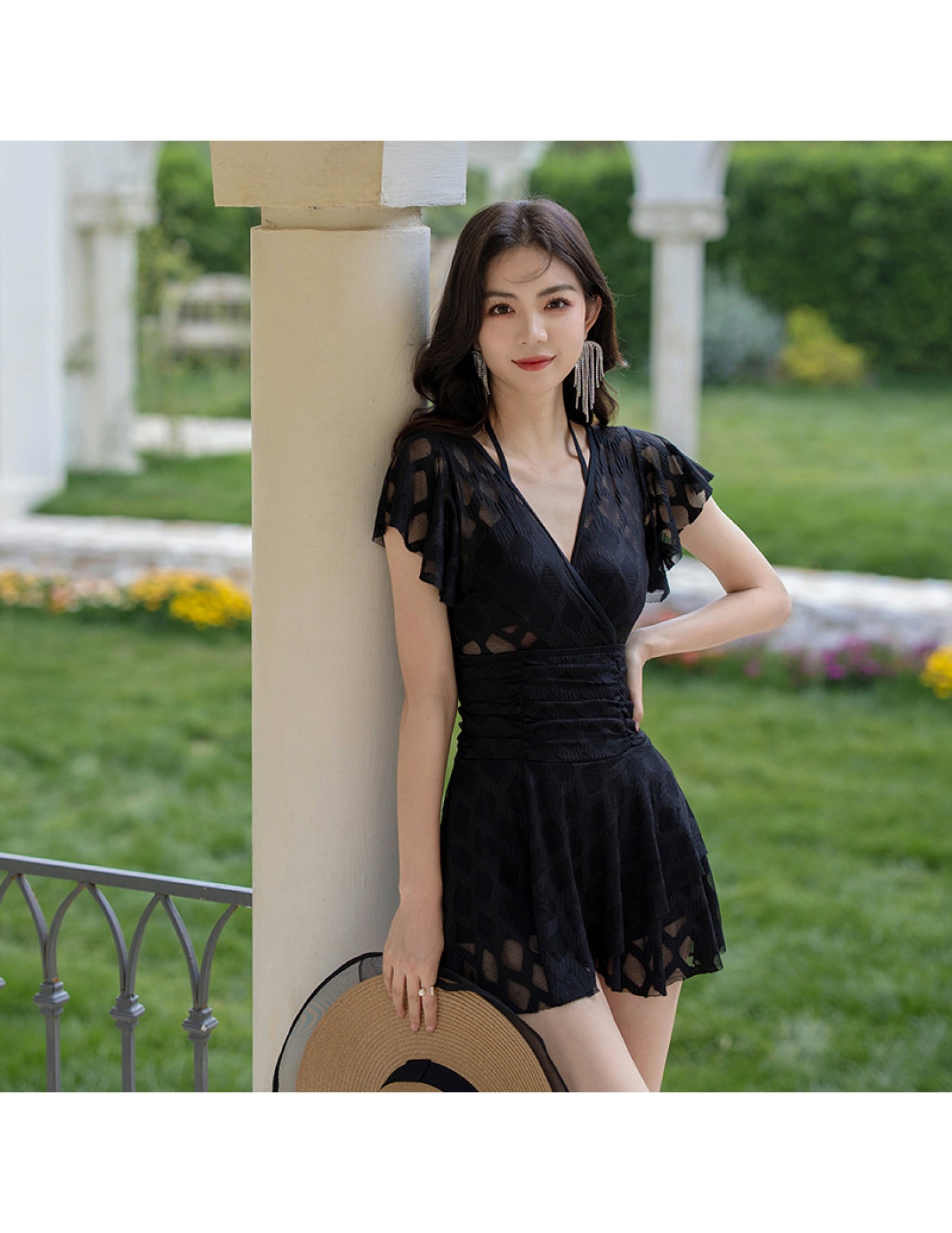 LFWN121100011 連體泳衣女2025新款韓版鋼托聚攏裙式游泳衣平角保守溫泉泳裝女