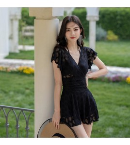 LFWN121100011 連體泳衣女2025新款韓版鋼托聚攏裙式游泳衣平角保守溫泉泳裝女