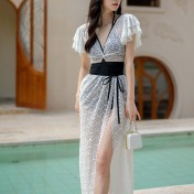 LFWN121100013 時尚拼色泳衣女新款連體比基尼兩件套小胸聚攏溫泉游泳衣女