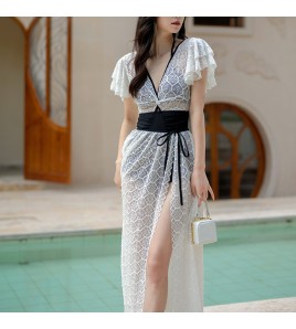 LFWN121100013 時尚拼色泳衣女新款連體比基尼兩件套小胸聚攏溫泉游泳衣女